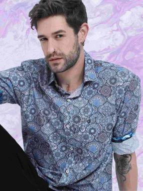 Mandala Grey Digital Printed Full Shirt