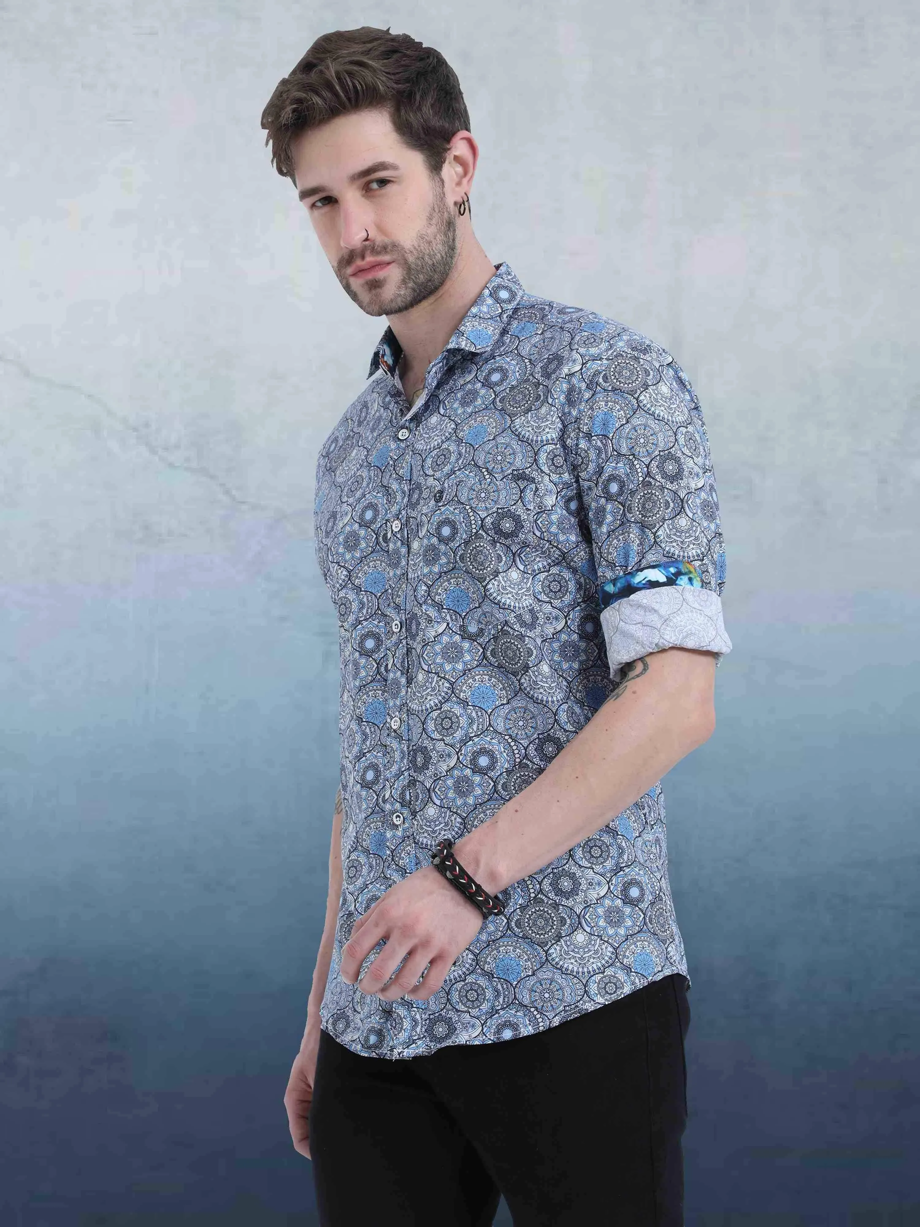 Mandala Grey Digital Printed Full Shirt