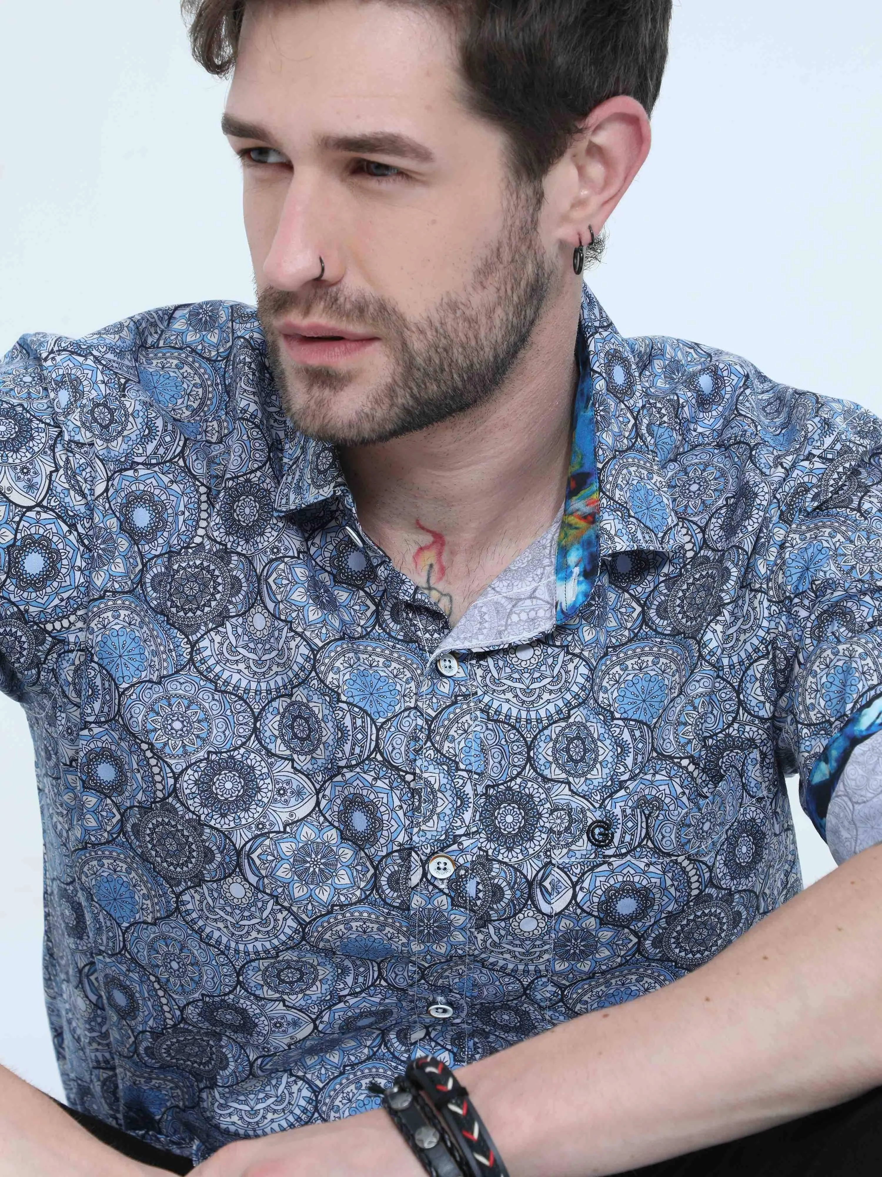 Mandala Grey Digital Printed Full Shirt