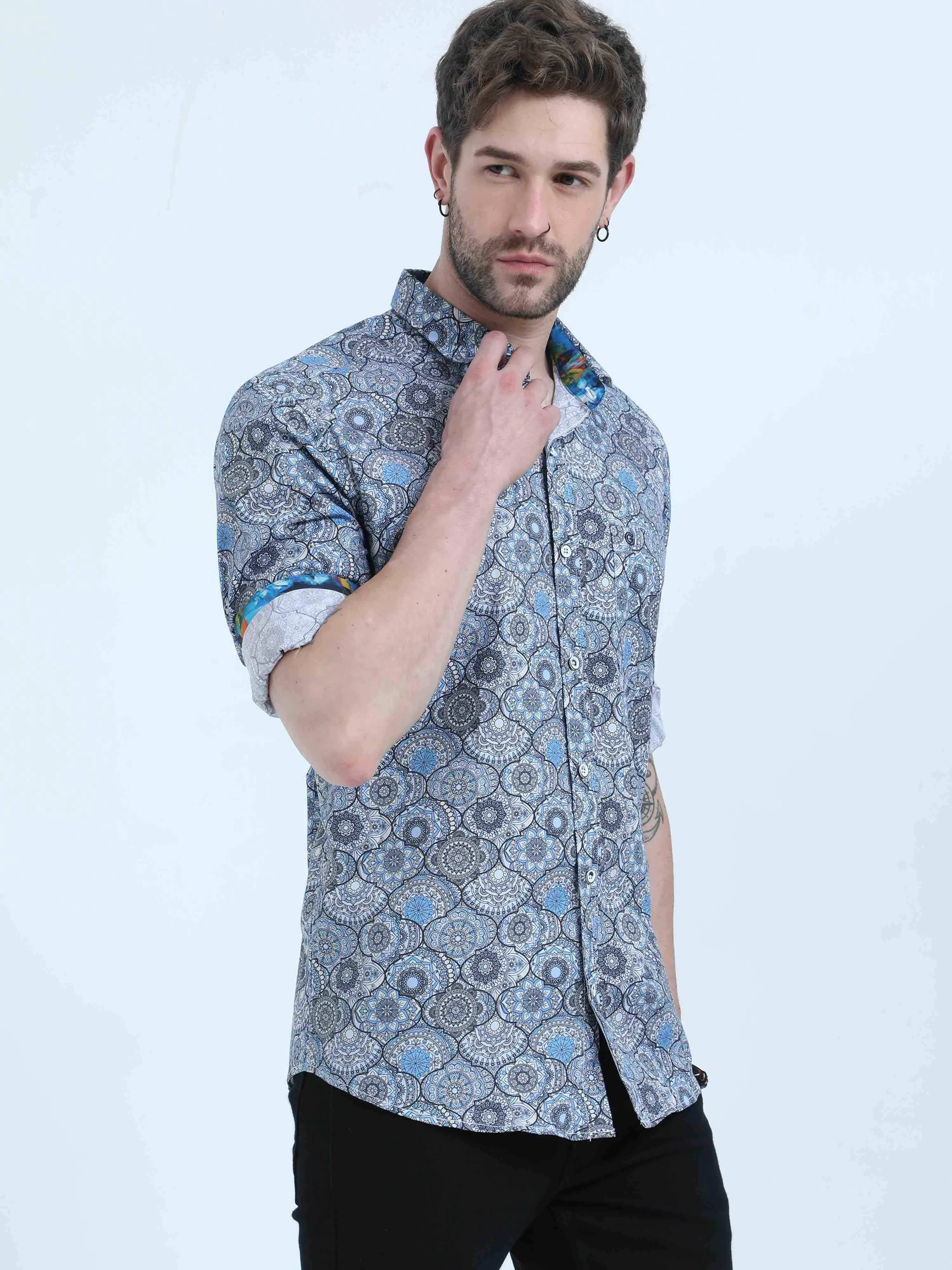 Mandala Grey Digital Printed Full Shirt