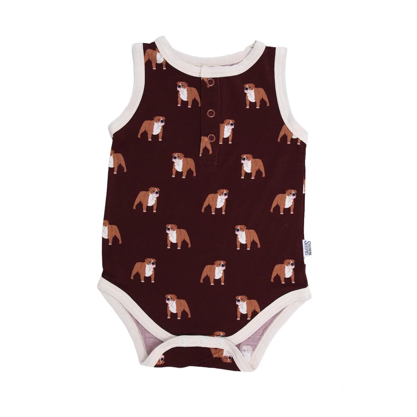 Maroon Bulldog Bamboo Henley Onesie with Snaps