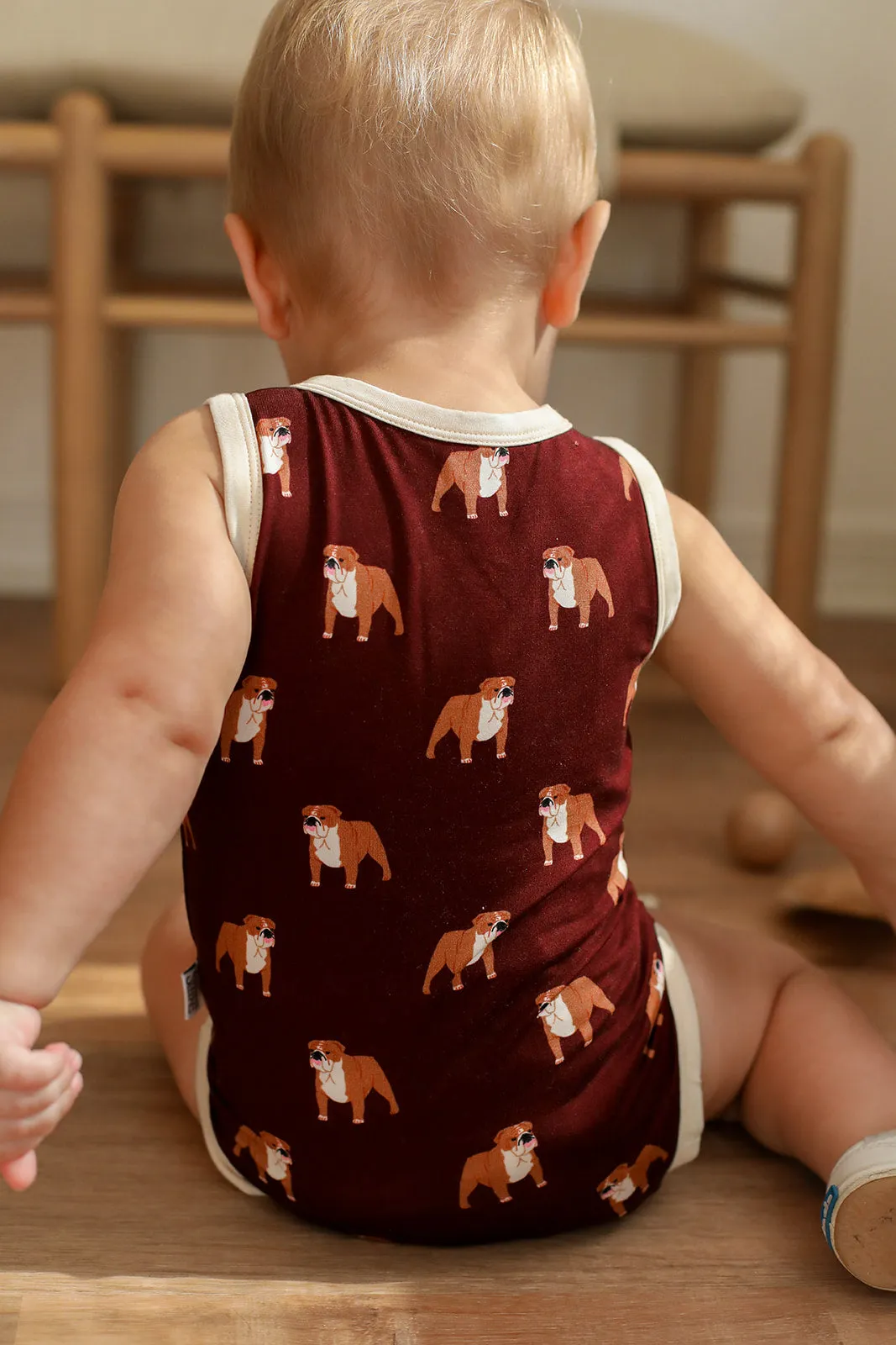 Maroon Bulldog Bamboo Henley Onesie with Snaps