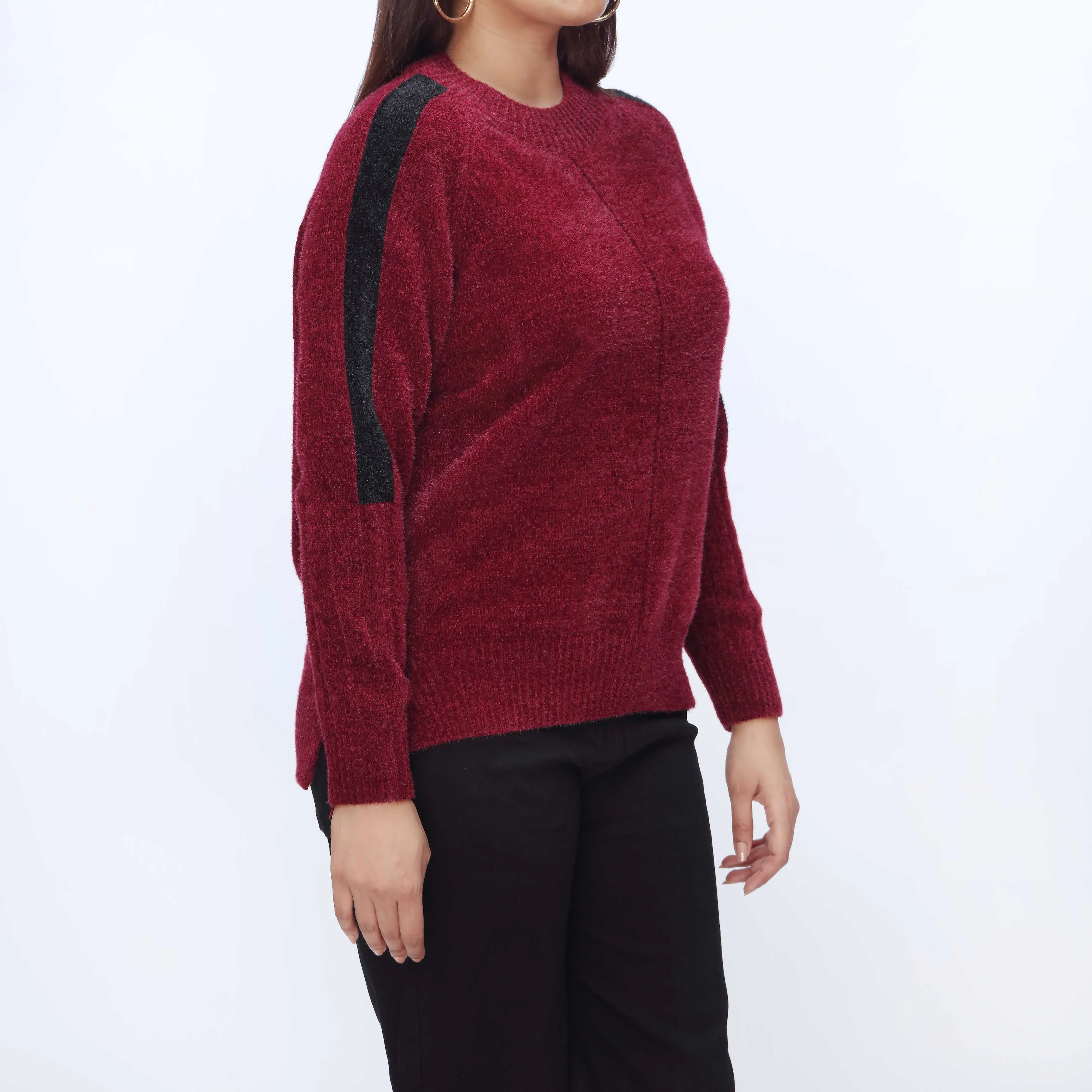 Maroon Crew Neck Pullover Sweater PW3931