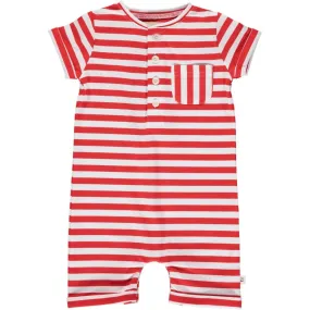 Me & Henry Red/White Ribbed Stripe Camborne Henley Romper