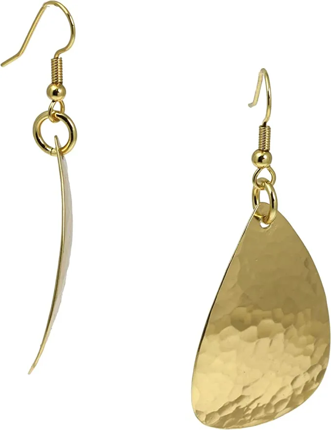 Medium Hammered Tear Drop Nu Gold Brass Earrings