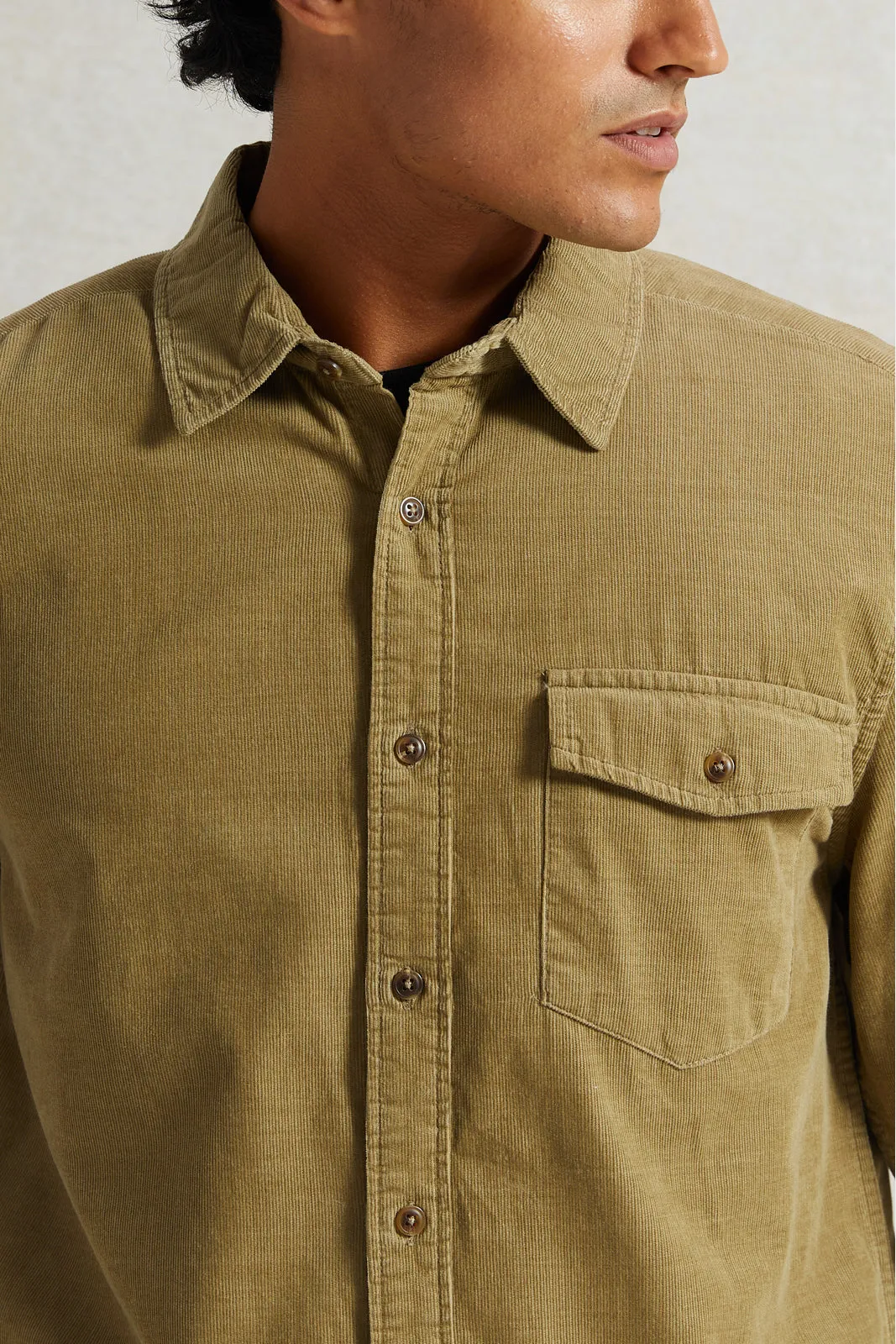 Men Beige Fine Corduroy Shirt