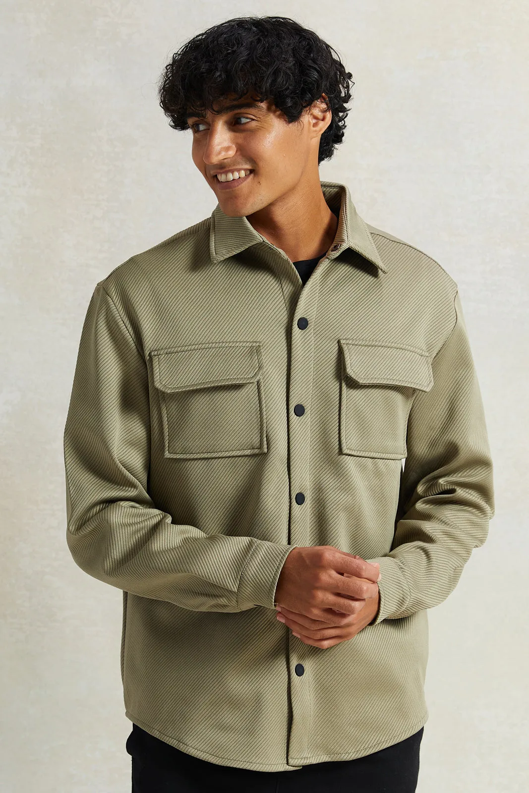 Men Beige Western Pocket Over Shirt