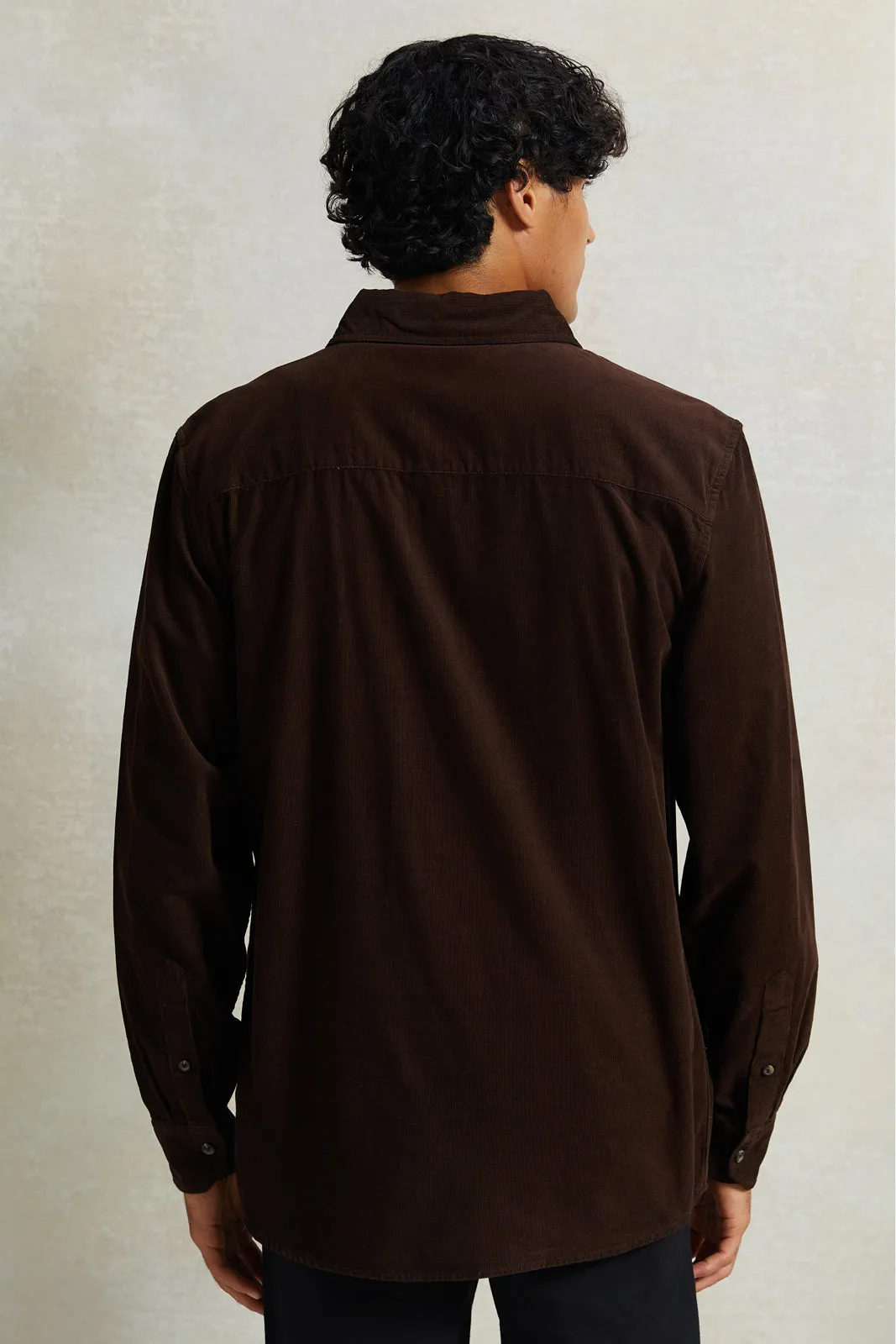 Men Brown Fine Corduroy Shirt