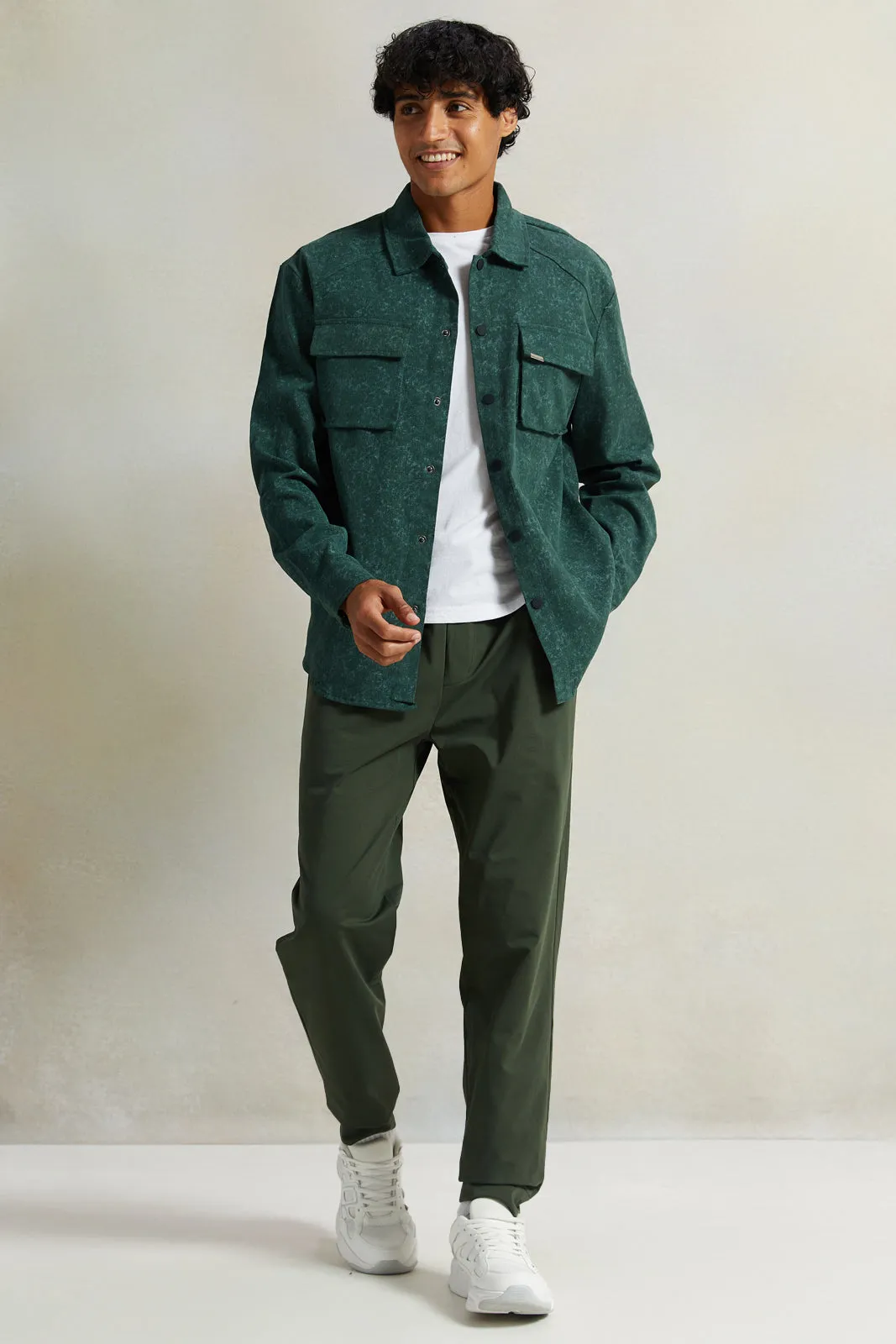 Men Green Western Pocket Over Shirt