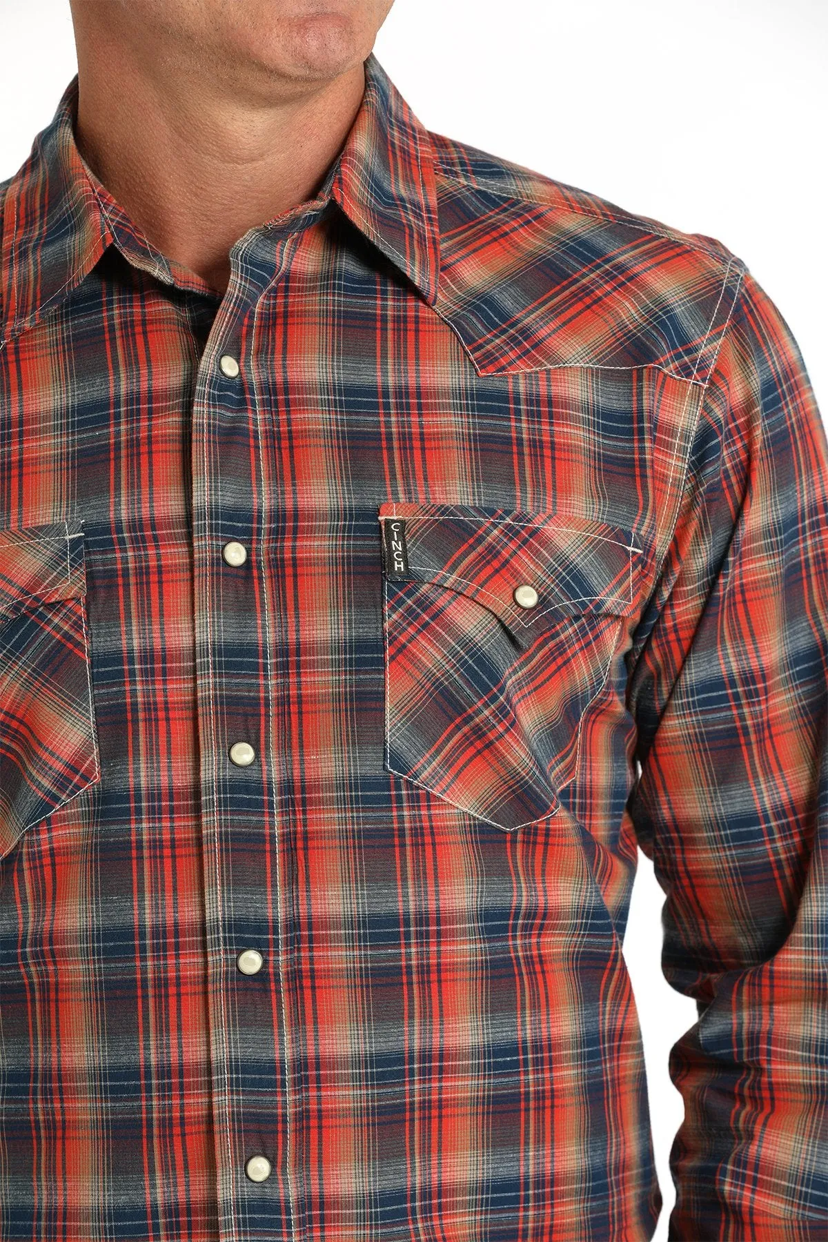 Men's Cinch Modern Fit Red/Navy Plaid Snap Shirt