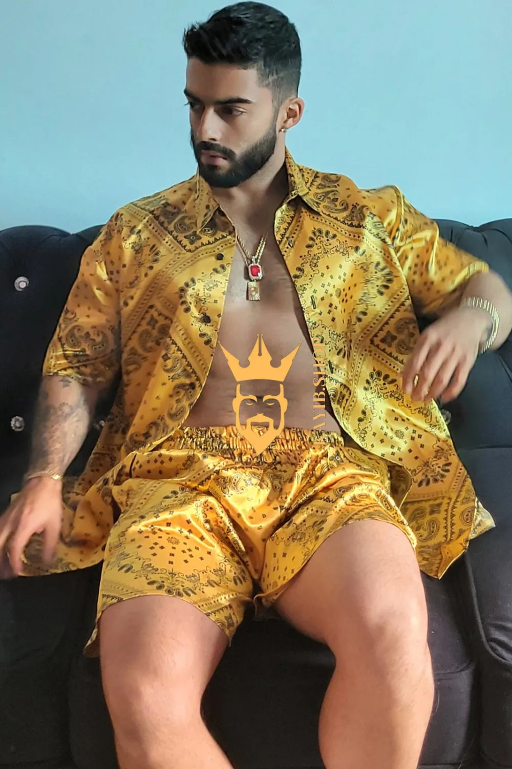 Men's Gold Silk Set - Elevate Your Wardrobe with Luxury Mulberry Silk - Free Shipping and Perfect Fit