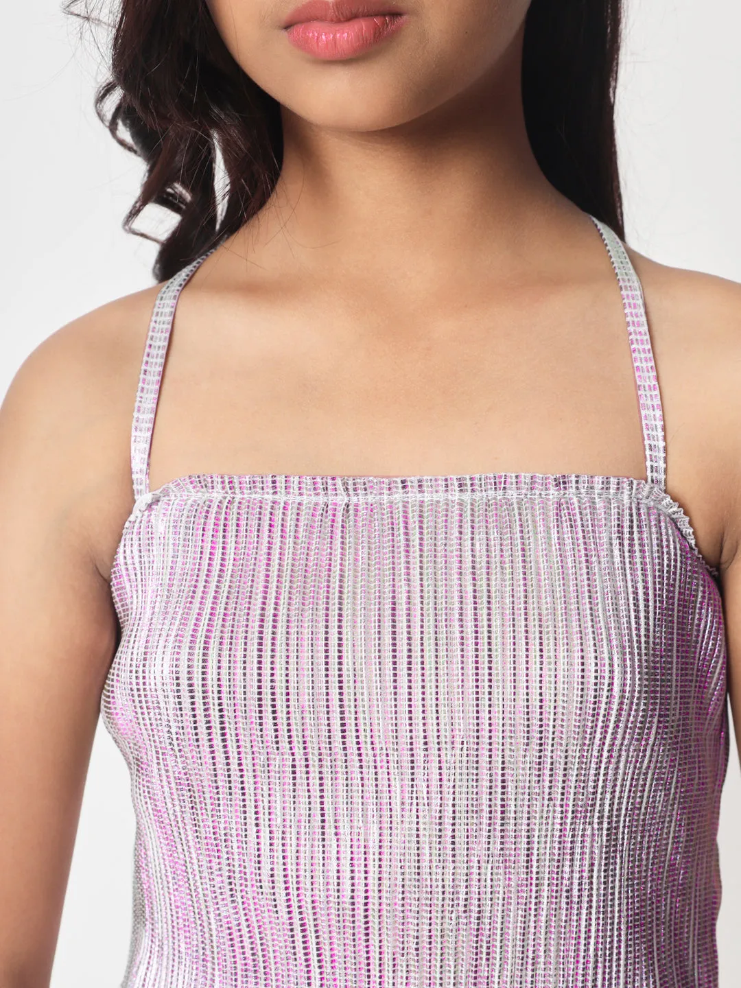 Metallic Pleated Spaghetti Top