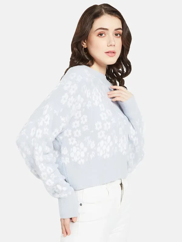 Mettle Women Blue  White Floral Printed Pullover