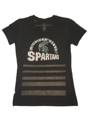 Michigan State Spartans Colosseum WOMENS Black Translucent V-Neck T-Shirt (M)