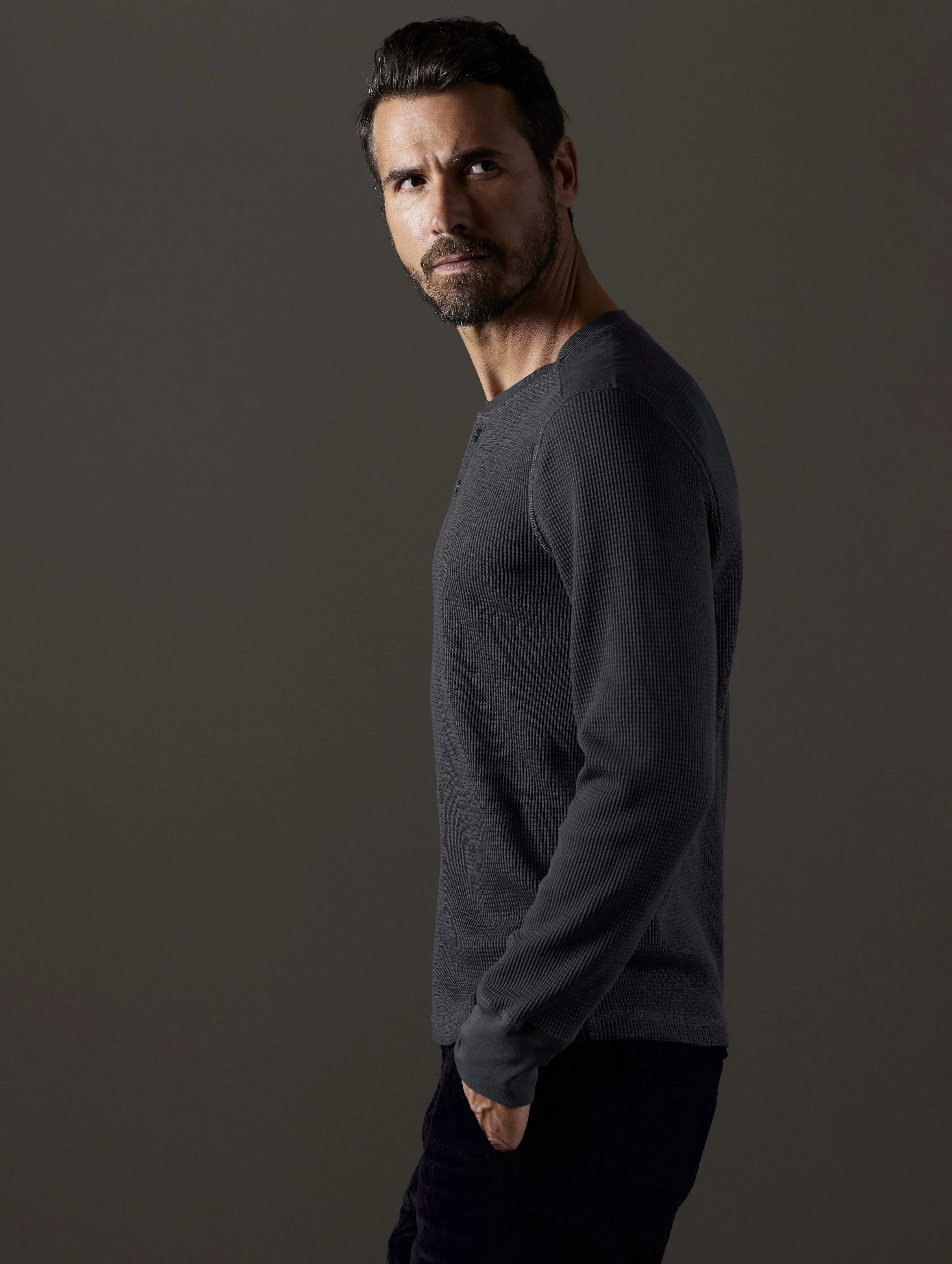 Milford Waffle Henley - Graphite