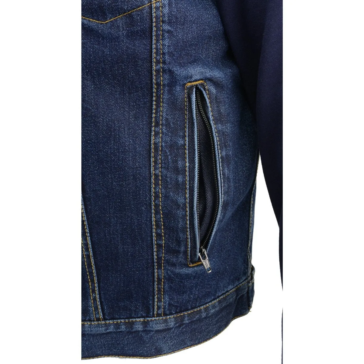 Milwaukee Leather MDM3020 Men's Blue Denim '5-in-1' Club Style Vest with Removable Hoodie