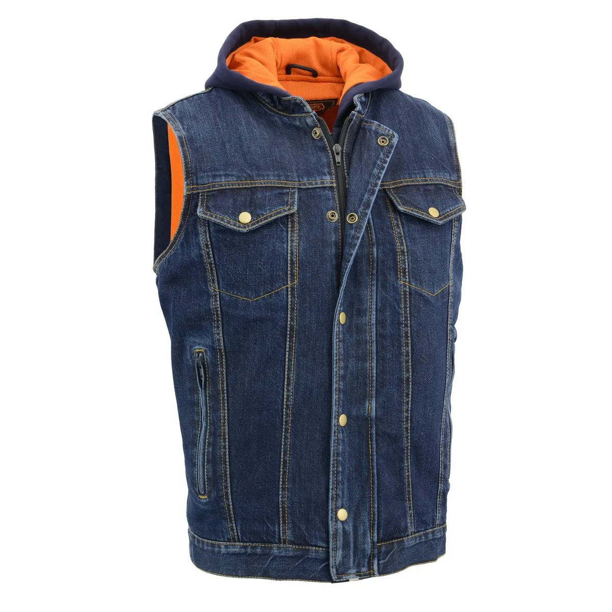 Milwaukee Leather MDM3020 Men's Blue Denim '5-in-1' Club Style Vest with Removable Hoodie