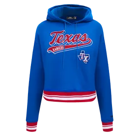 MLB TEXAS RANGERS SCRIPT TAIL WOMEN'S RIB FLC CROPPED PO HOODIE (ROYAL BLUE/RED)