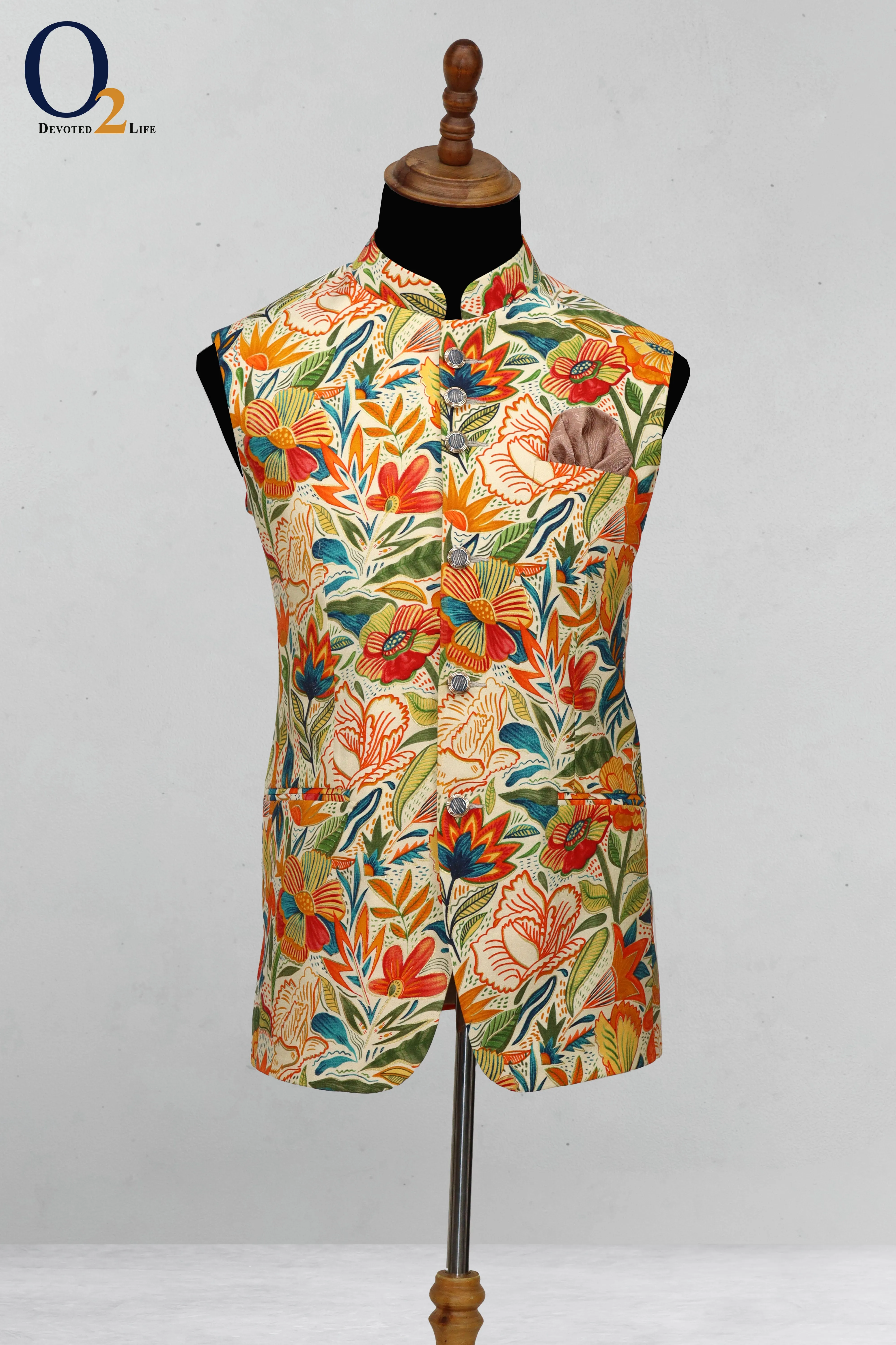 Multi Colored Floral Printed Ethnic Vest