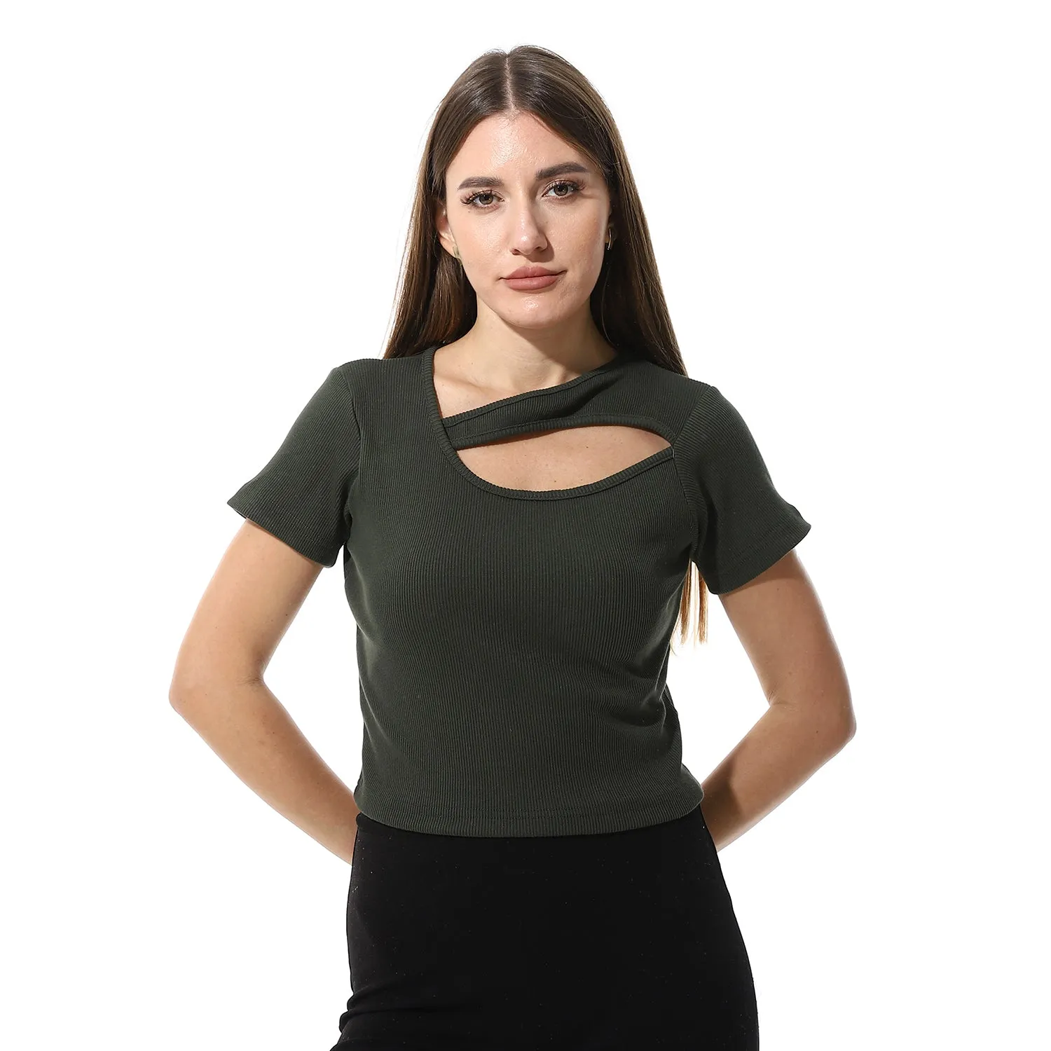 Multicolor Short Sleeves Top With Ribbed