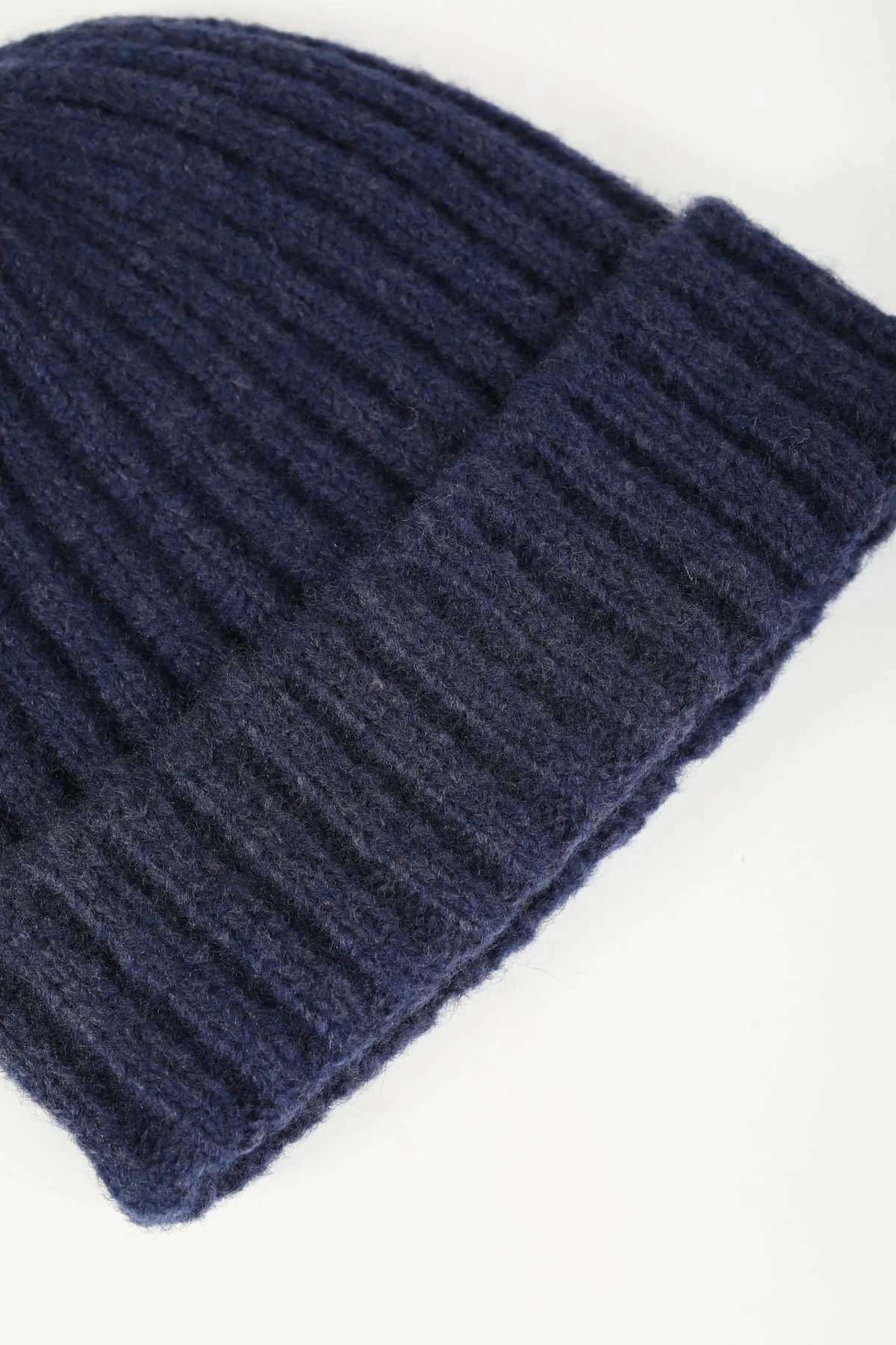 Navy Ribbed Knit Beanie Hat