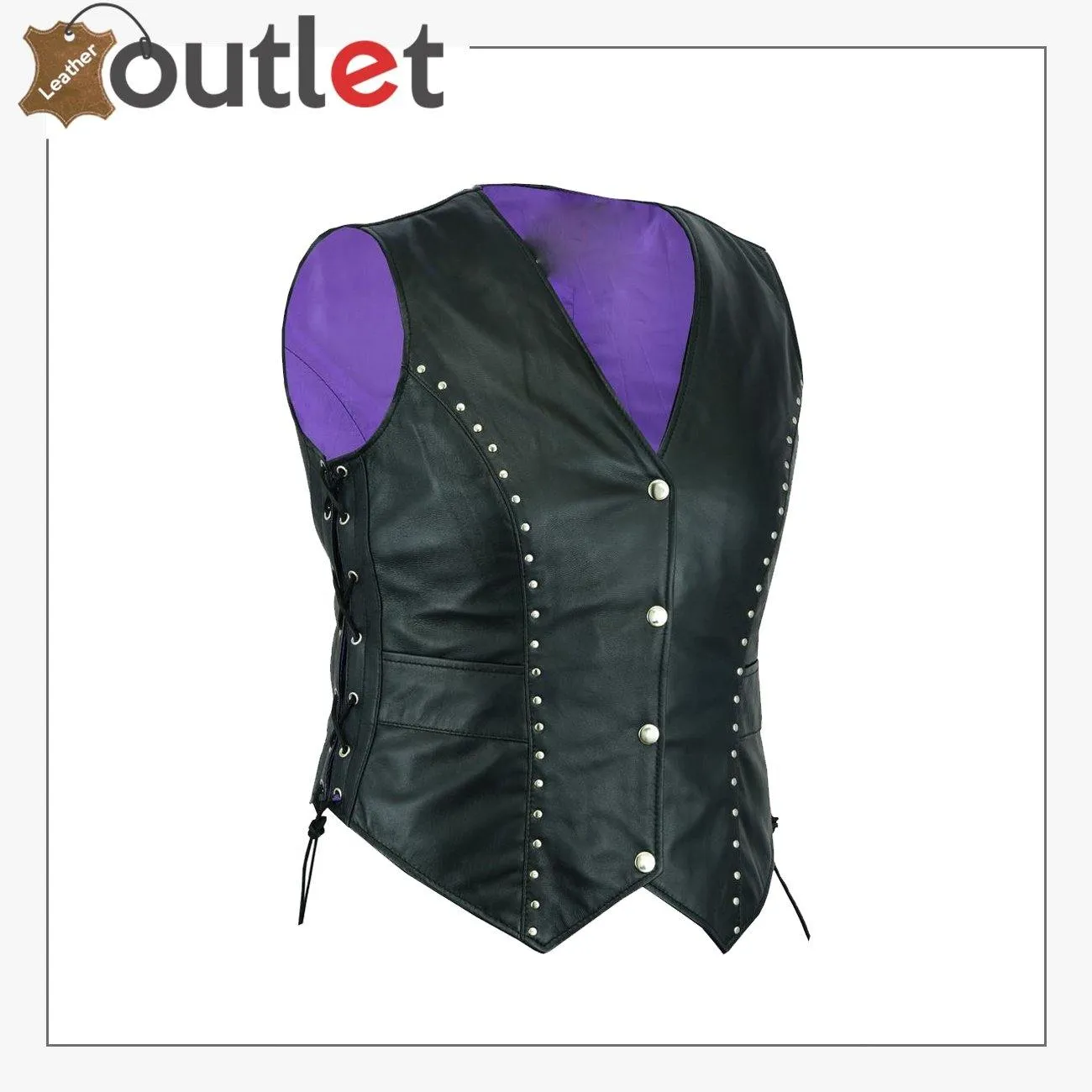 New Style Motorcycle Biker Ladies Women Leather Vest Waistcoat