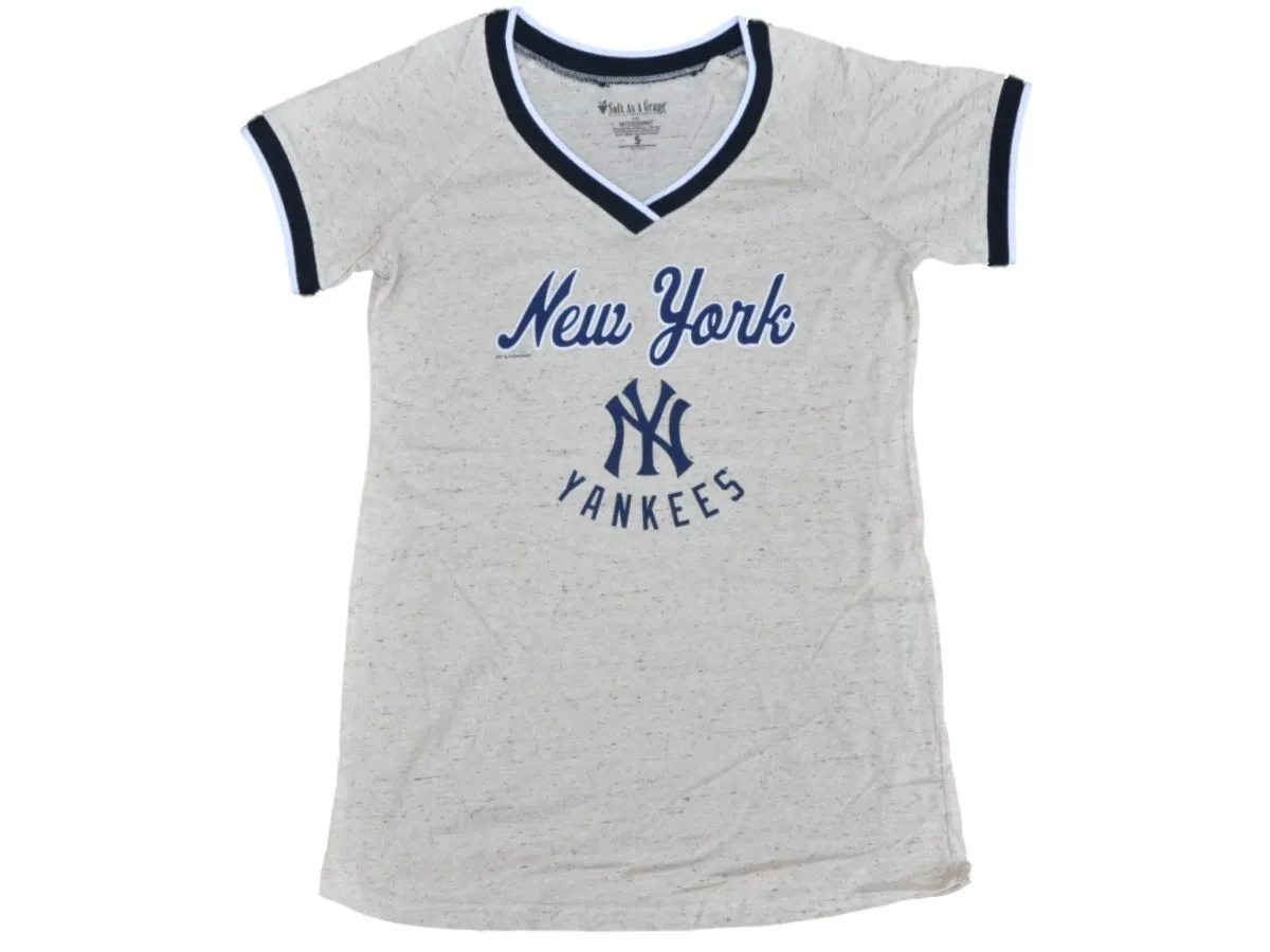 New York Yankees SAAG Women Maternity Beige Tri-Blend V-Neck T-Shirt