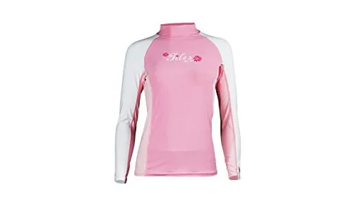 NLA/New Tilos Women's 6oz Anti-UV Long Sleeve Rash Guard (Large) for Scuba Diving, Snorkeling, Swimming & Surfing - Pink/White