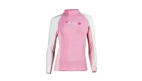 NLA/New Tilos Women's 6oz Anti-UV Long Sleeve Rash Guard (Large) for Scuba Diving, Snorkeling, Swimming & Surfing - Pink/White