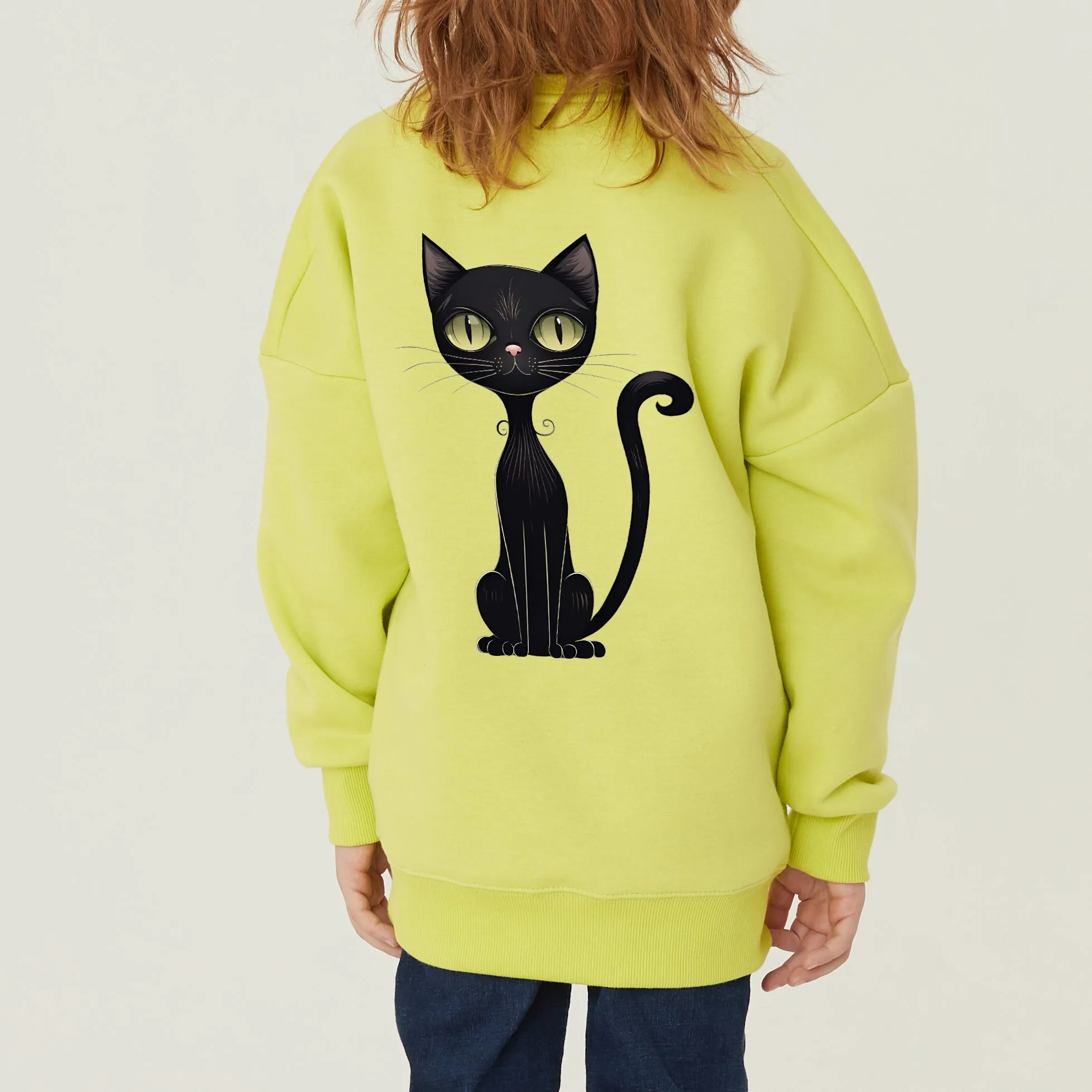 No. 120-160 Junior (for men and women) Korean-made black cat, special fleece-free sweatshirt