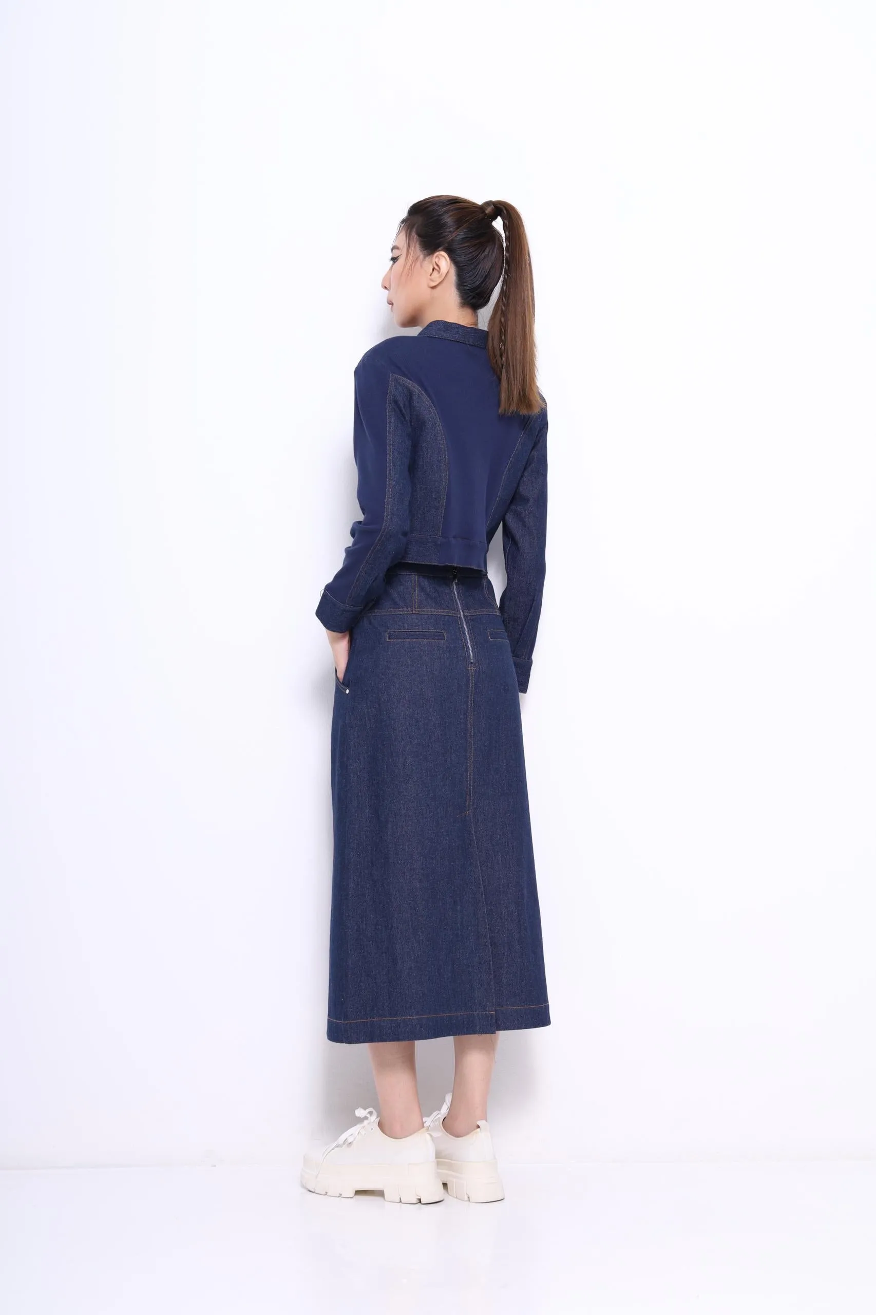 Nora Denim Pencil Midi Skirt