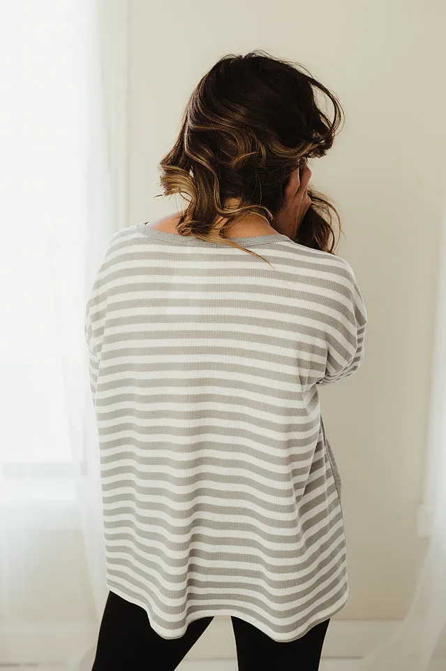 Oversized Thermal Stripe Henley Top