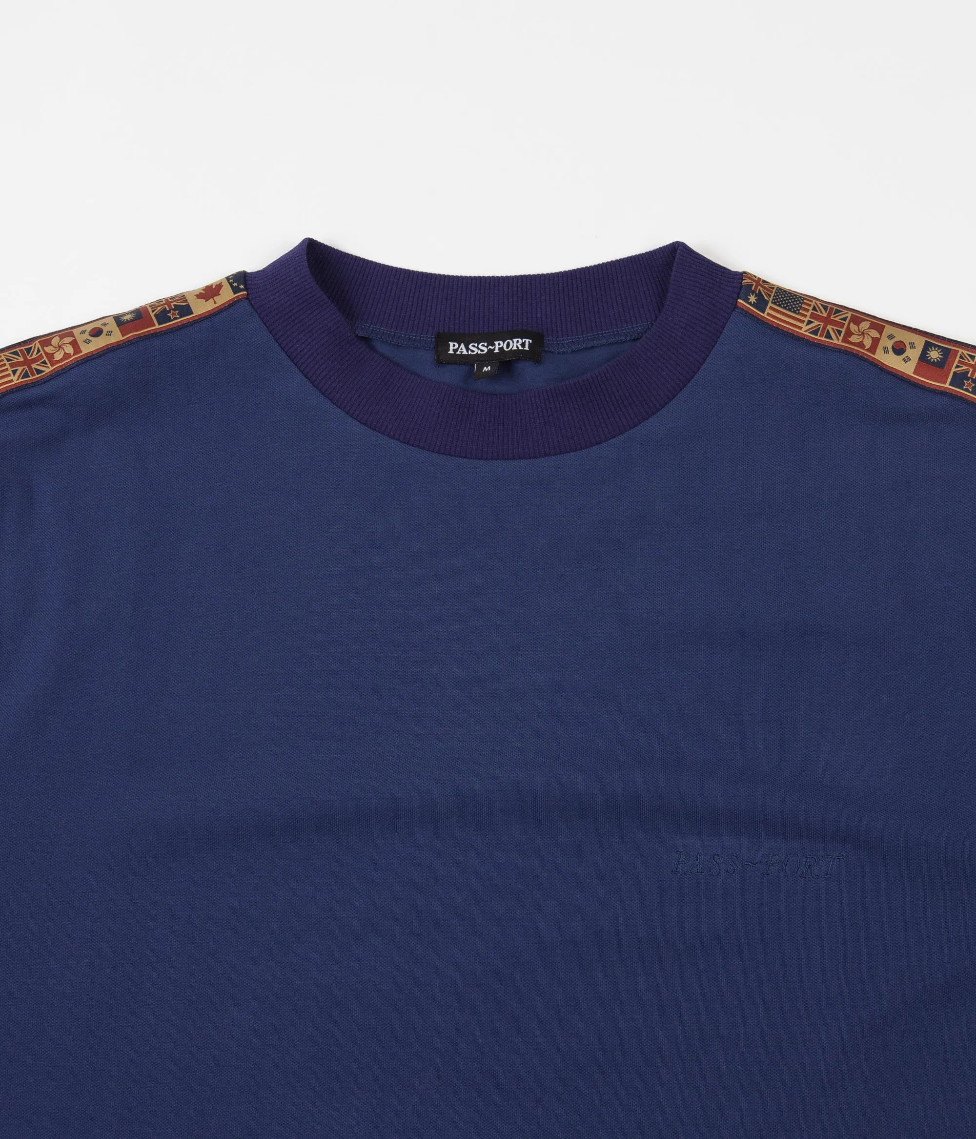 Pass Port International Embroidery Ribbon Long Sleeve T-Shirt - Navy