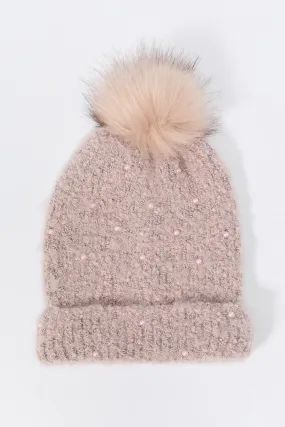 Pearl Knit Beanie with Pom Pom