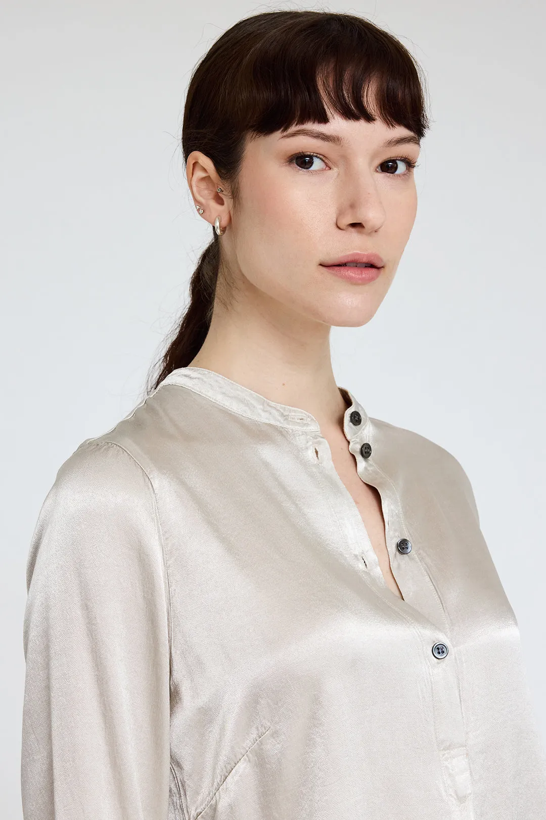 Pebble Satin Silver Mist Perfect Henley Blouse