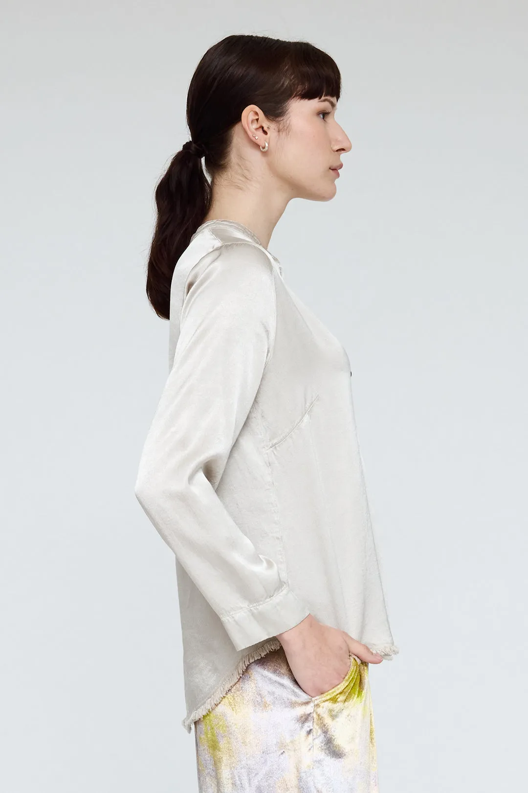 Pebble Satin Silver Mist Perfect Henley Blouse