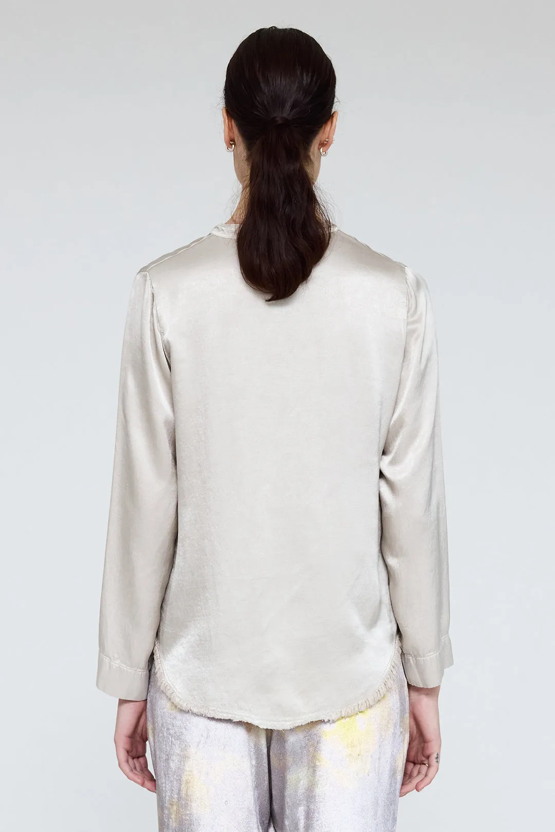 Pebble Satin Silver Mist Perfect Henley Blouse