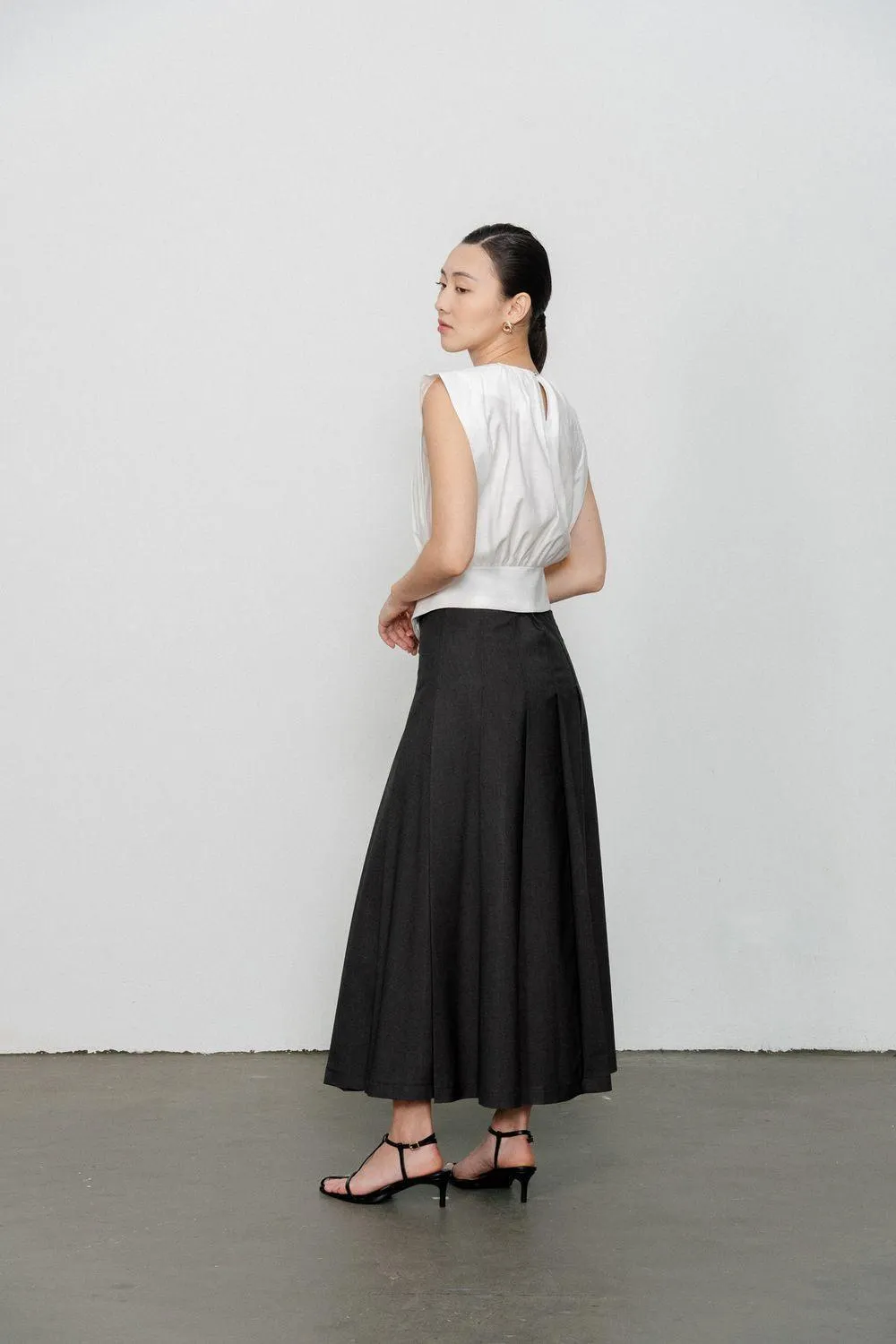 Peyton Pleated Front Zipper Wool Ankle Length Skirt