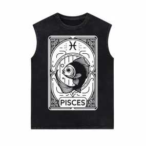 Pisces Tarot Card Horoscope Vintage Washed Vest Top