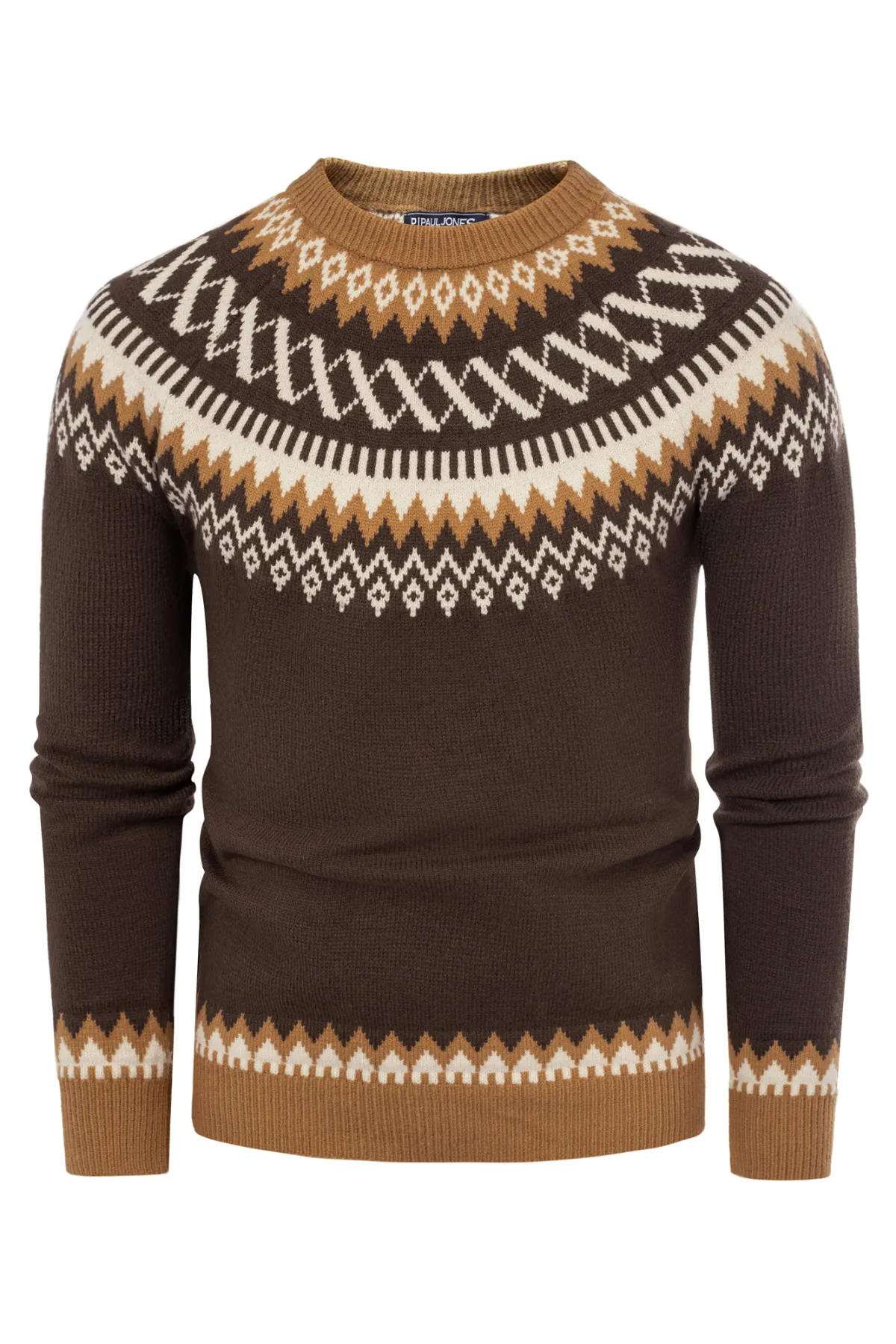 PJ Paul Jones Men's Fair Isle Crewneck Sweater Vintage Leisure Pattern Knit Long Sleeve Pullover Sweater