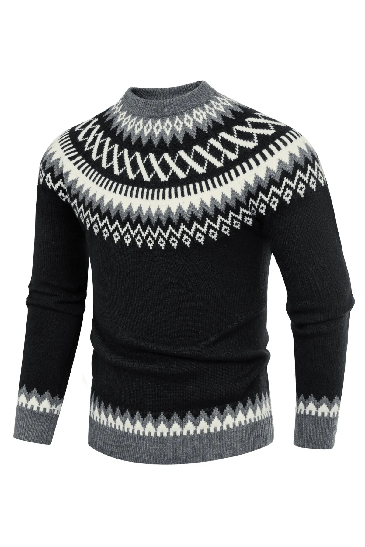 PJ Paul Jones Men's Fair Isle Crewneck Sweater Vintage Leisure Pattern Knit Long Sleeve Pullover Sweater