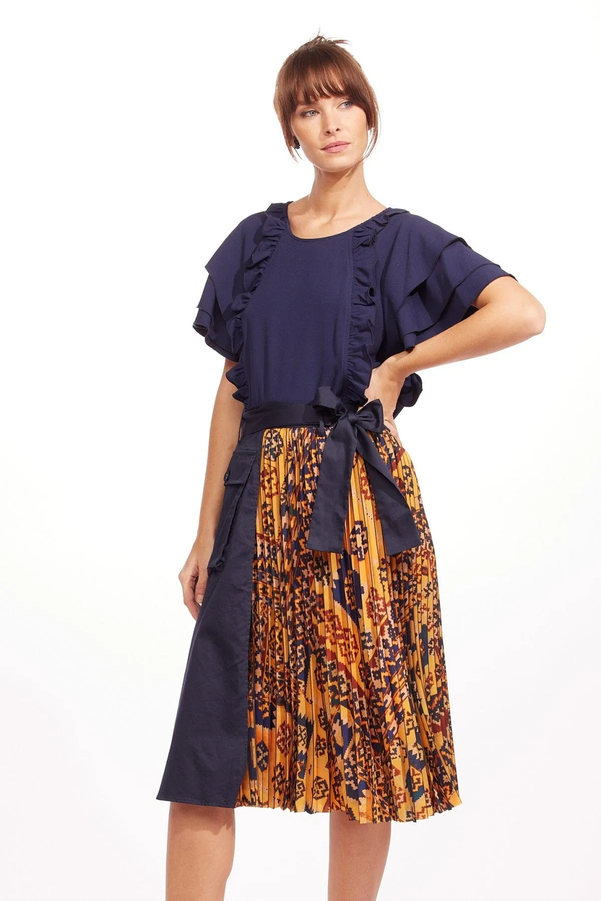 Pleated Cargo Midi Skirt