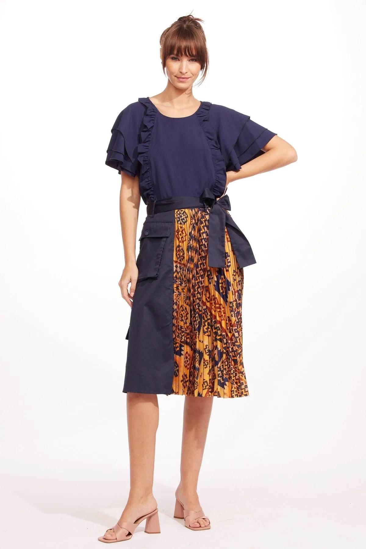 Pleated Cargo Midi Skirt