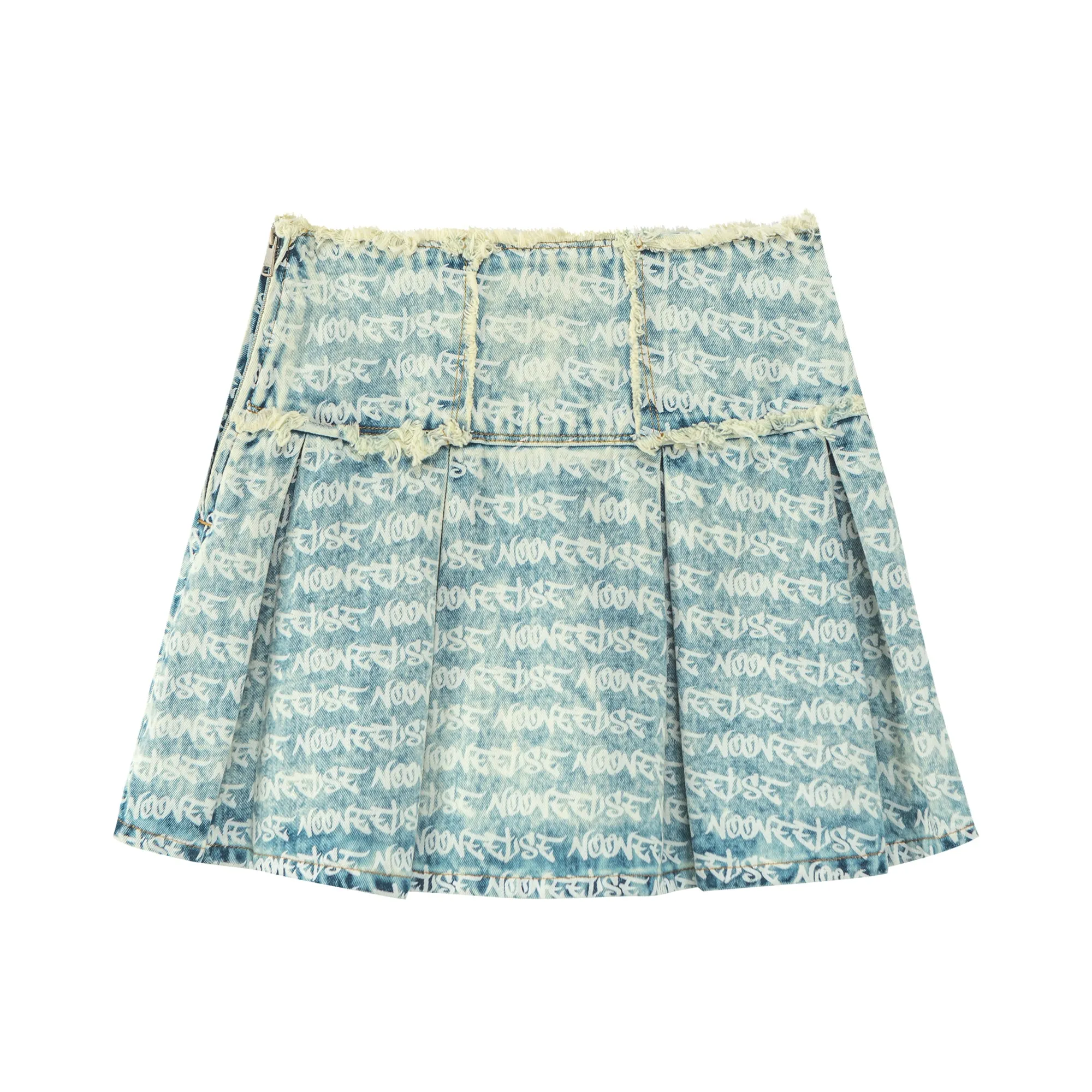 Pleated Denim Skirt