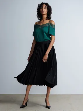 Pleated High Rise Midi Skirt