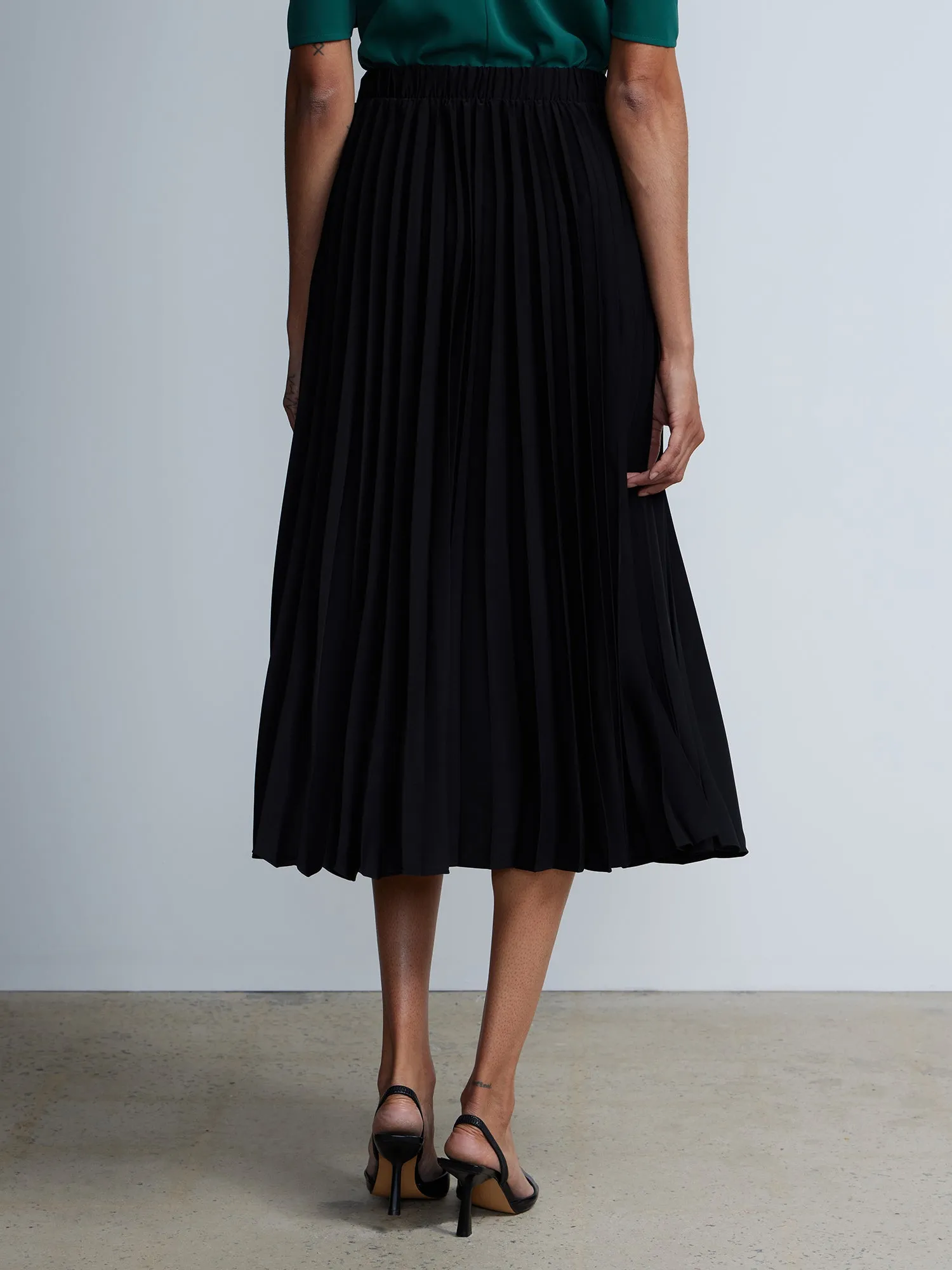 Pleated High Rise Midi Skirt