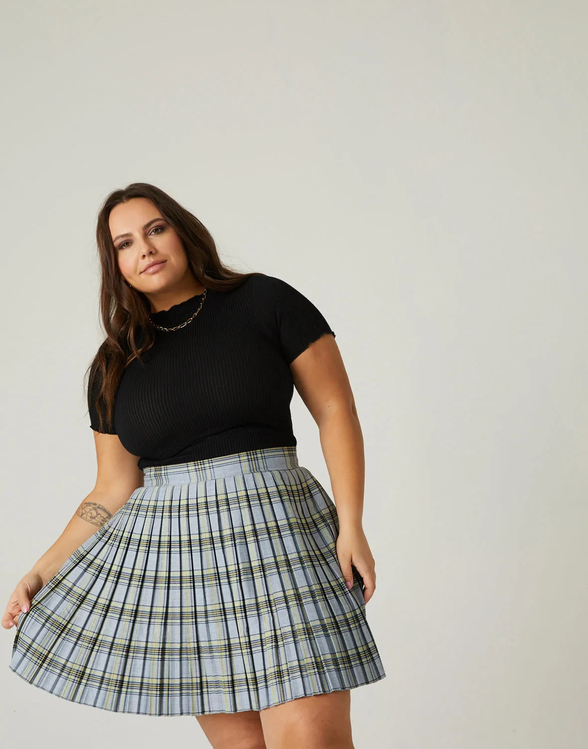 Plus Size Plaid Pleated Skirt