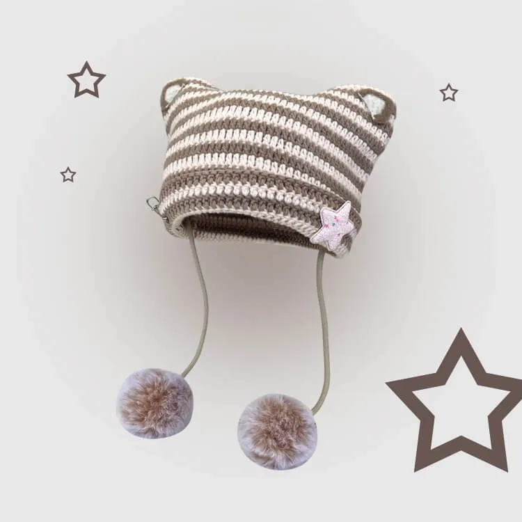 Pompon y2k cat ears hat