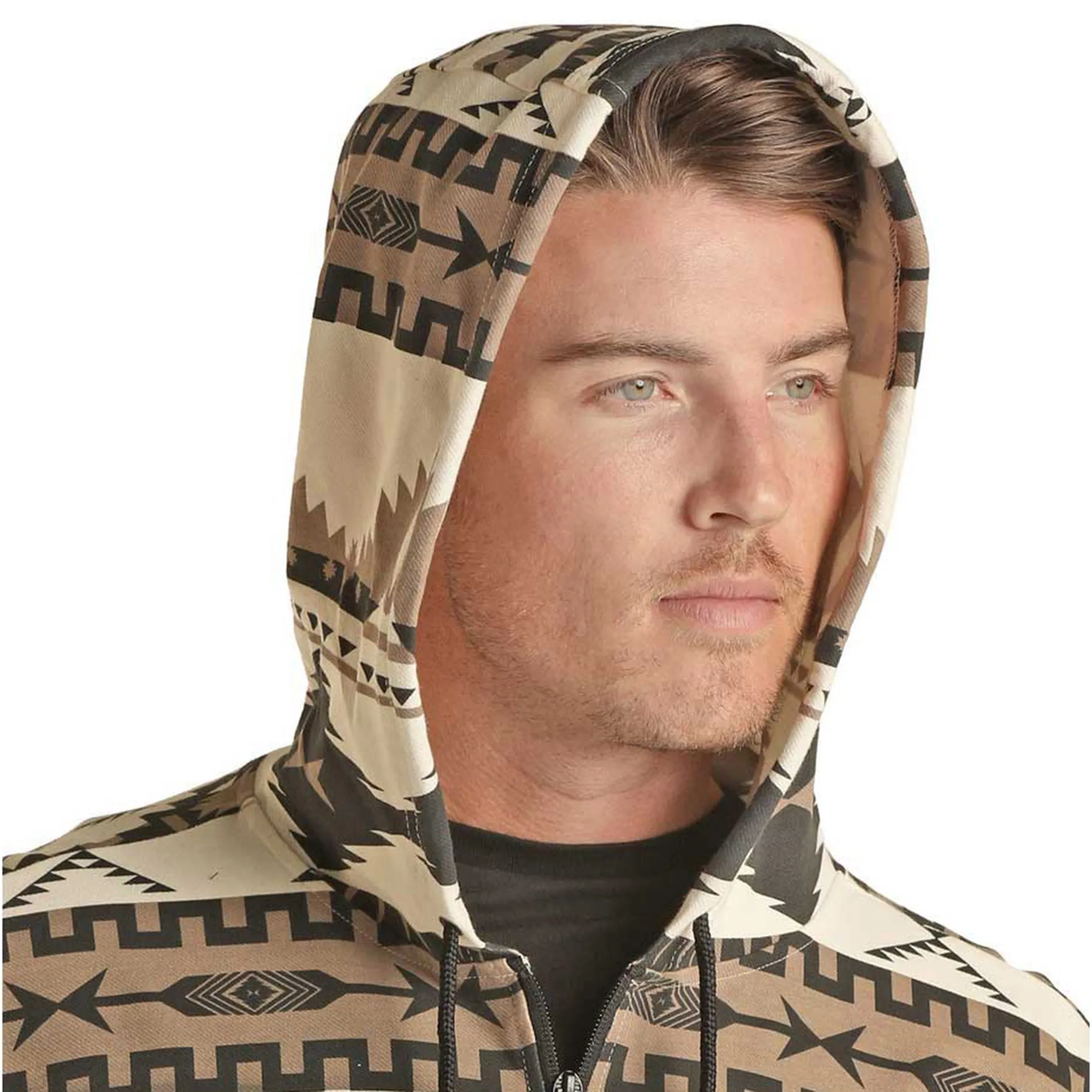 Powder River Men's Printed Aztec Quarter Zip Hoodie-Earthtones