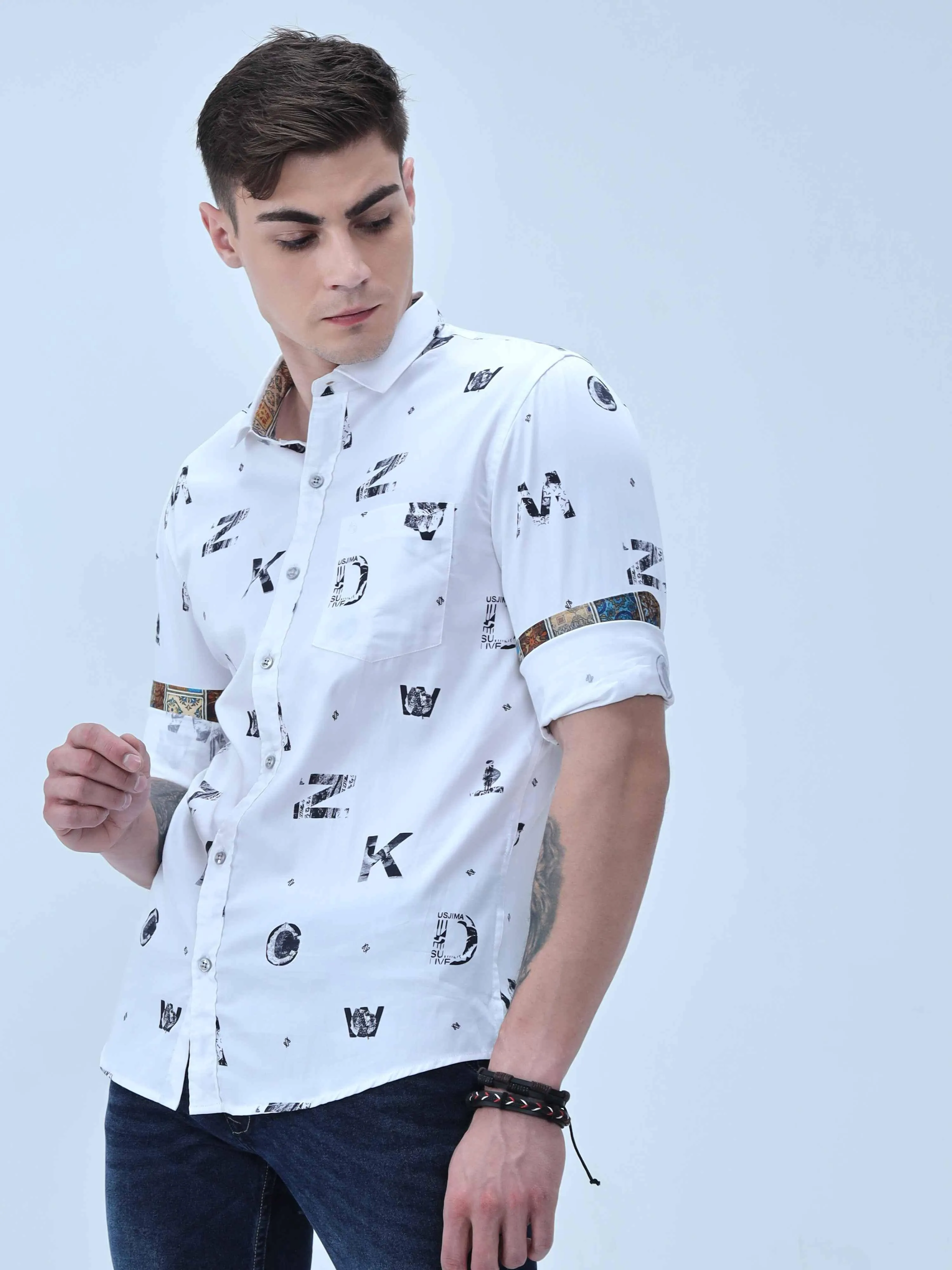 Premium- A2Z Black & White Printed Full Shirt